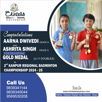 "Champions are not born in a day but with regular practice and strong determination".  Our wonder kids Aarna Dwivedi Grade III and Ashrita Singh Grade IV has made all of us proud once again by securing Gold medal in 2nd Kanpur Regional Badmintion Championship. We congratulate and wish her good luck for every single step ahead. May you always keep soaring on to greater heights.  Well done!!  Keep it up